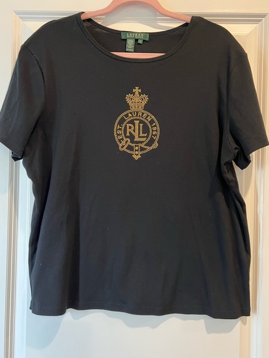 Ralph Lauren Tops - Ralph Lauren Black Short-Sleeve Tee with Gold Crest Detail